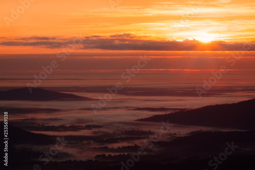 Morning Light and Fog Over Virginia Piedmont. Shenandoah National Park.
