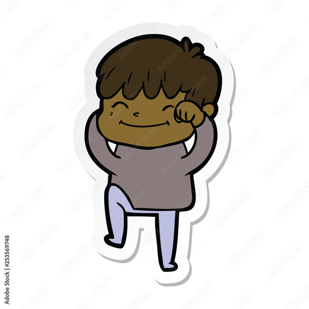 sticker of a cartoon happy boy