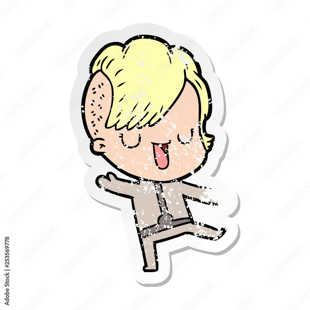 Obraz premium distressed sticker of a cute cartoon girl with hipster haircut