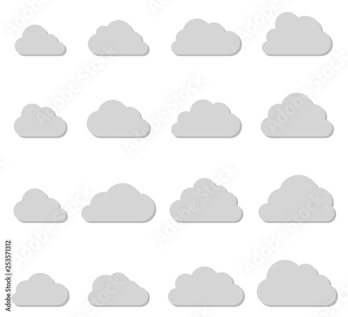 Cloud shapes collection with shadow on white background