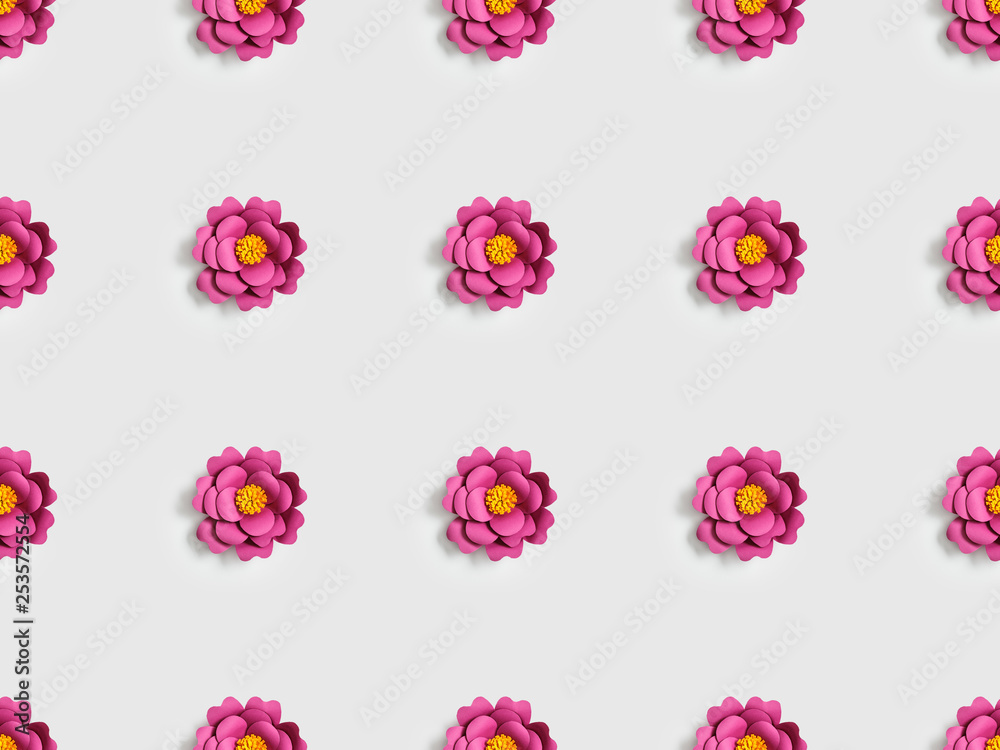 pink paper flowers on grey, seamless background pattern pink paper flowers on grey, seamless background pattern