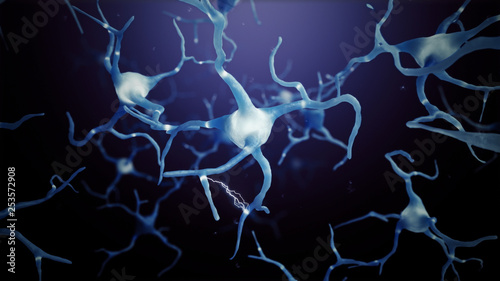 Schilderij op canvas 3d render Neuron cells connections world abstract