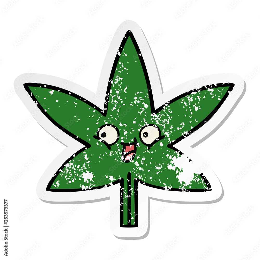 distressed sticker of a cute cartoon marijuana leaf distressed sticker of a cute cartoon marijuana leaf