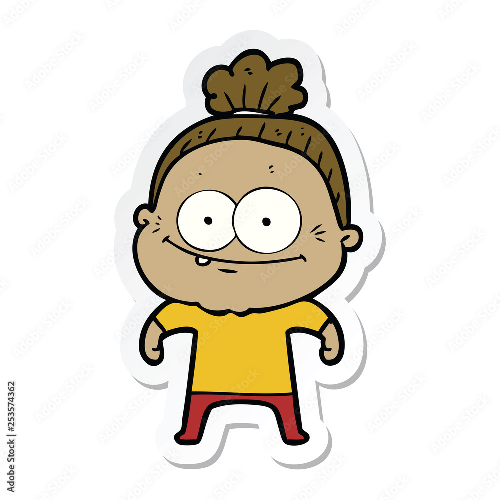 sticker of a cartoon happy old woman