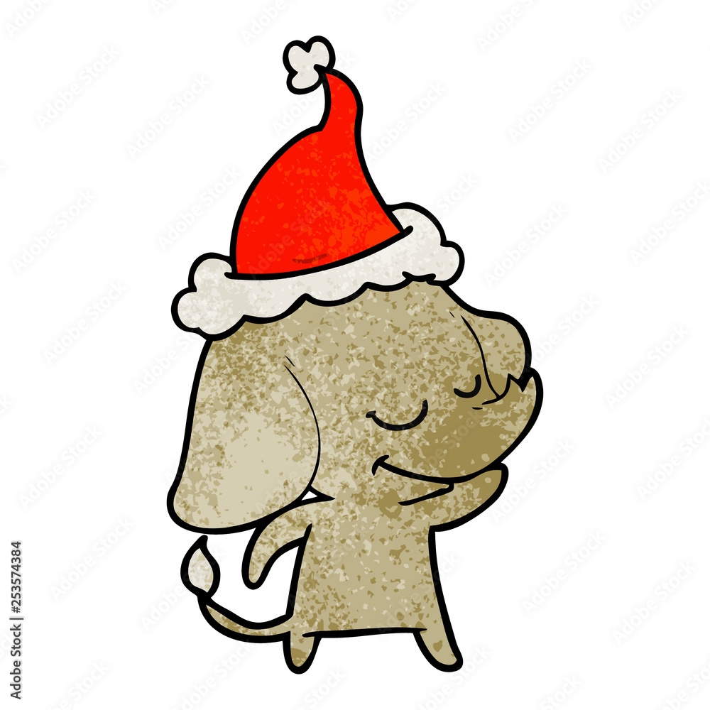 textured cartoon of a smiling elephant wearing santa hat textured cartoon of a smiling elephant wearing santa hat
