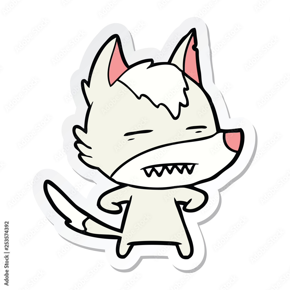 sticker of a cartoon wolf showing teeth sticker of a cartoon wolf showing teeth
