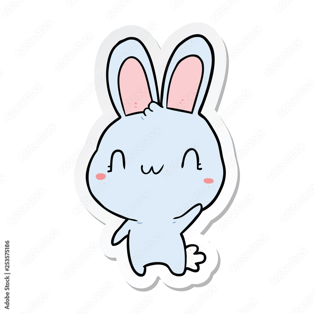 sticker of a cartoon rabbit waving sticker of a cartoon rabbit waving
