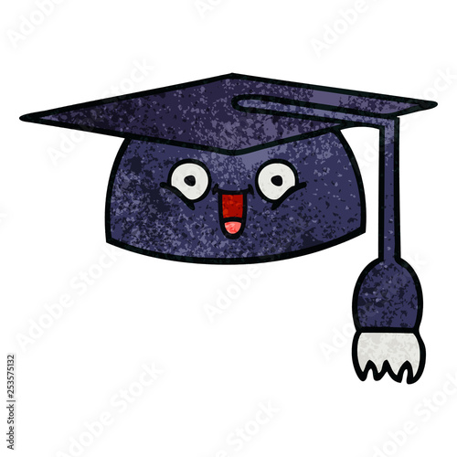 retro grunge texture cartoon graduation hat