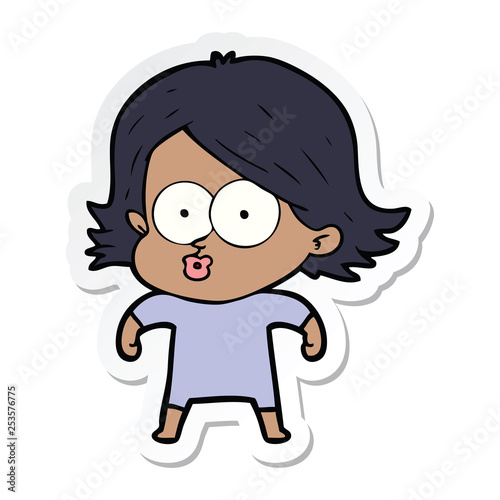 sticker of a cartoon girl pouting