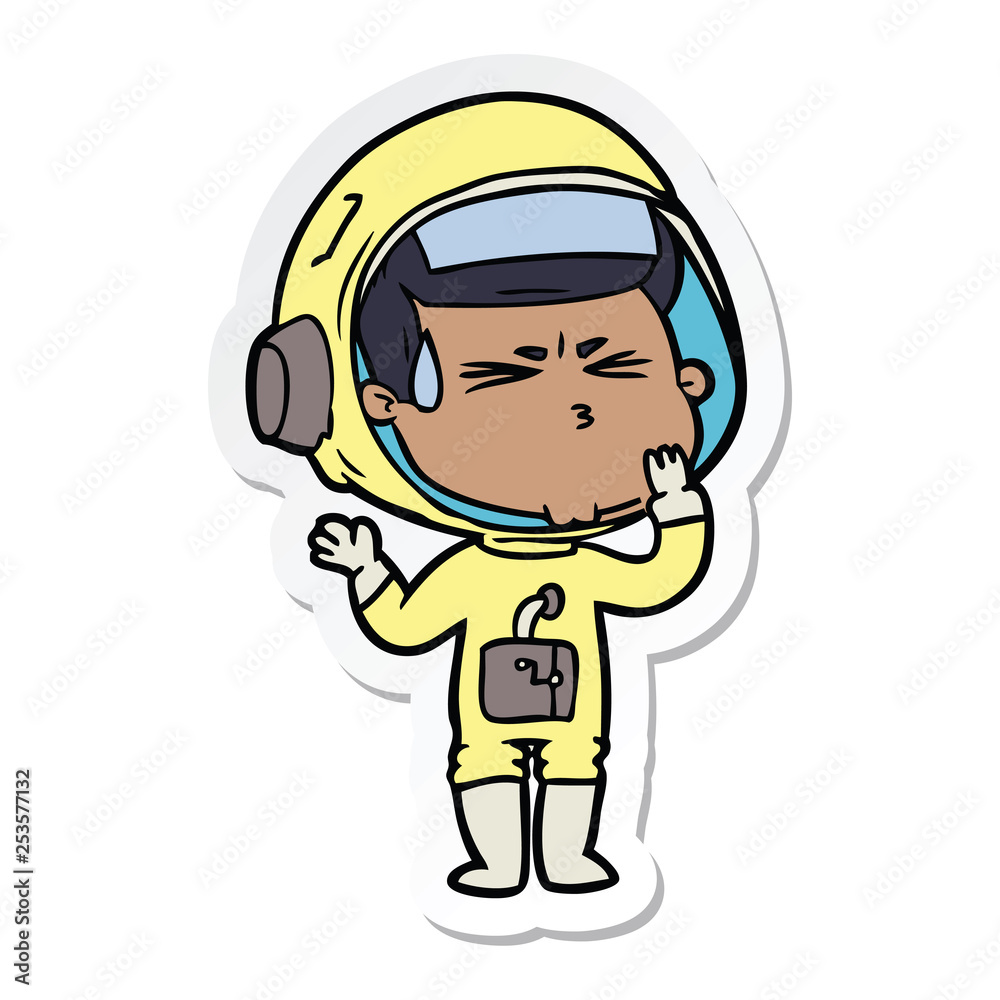 sticker of a cartoon stressed astronaut sticker of a cartoon stressed astronaut