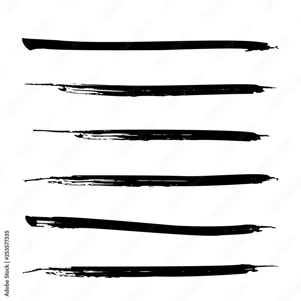 Set of black paint, ink brush strokes, lines. Dirty artistic design elements. Vector eps10.