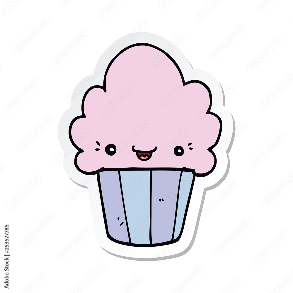 sticker of a cartoon cupcake with face sticker of a cartoon cupcake with face