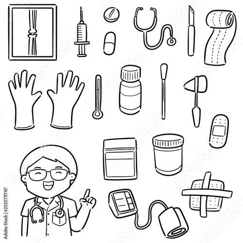 vector set of medical staff and medical equipment
