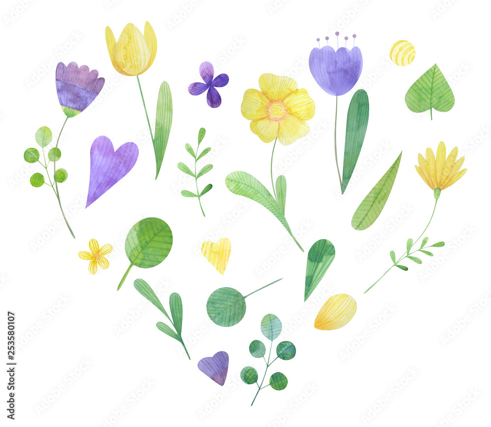 Fototapeta premium Hand-drawn watercolor flower arrangement. bouquet of stylized flowers