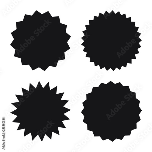 Set of sale sticker, price tag, quality mark, starburst, sunburst badges. Design elements. Flat vector illustration isolated on white background.