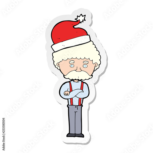 sticker of a cartoon old man in christmas hat