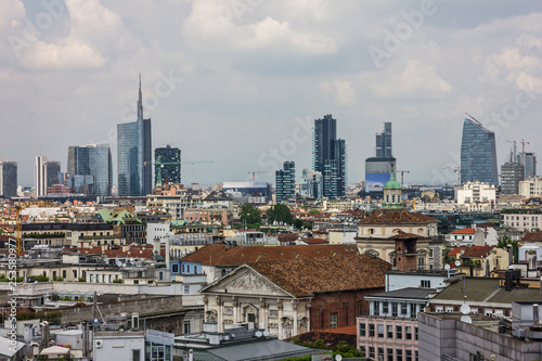 Milan city modern buildings architectural panoramic view, Italy