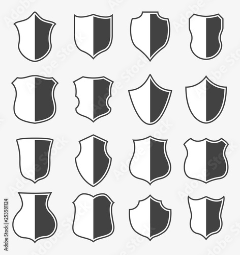 Set of shields on light grey background