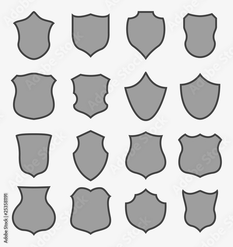 Set of shields on light grey background