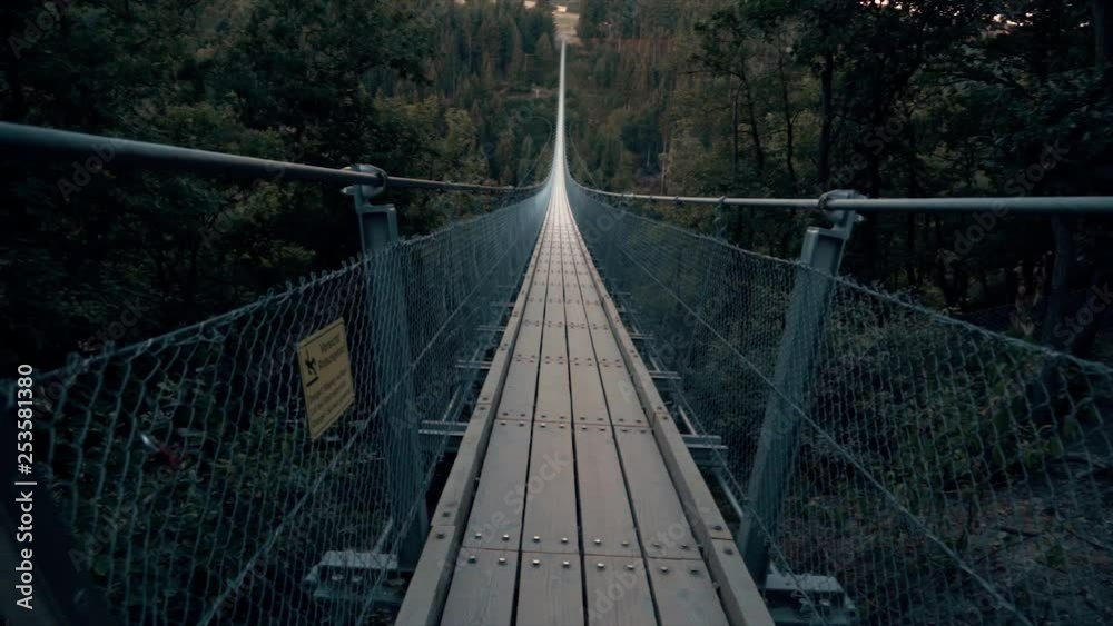 Geierlay epic suspension bridge slow motion glance right to left Geierlay epic suspension bridge slow motion glance right to left