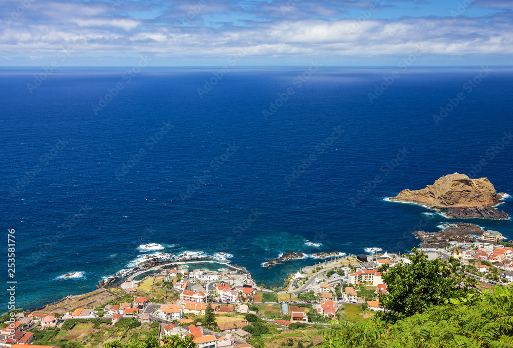 Madeira island ocean view, Portugal. Porto Moniz town