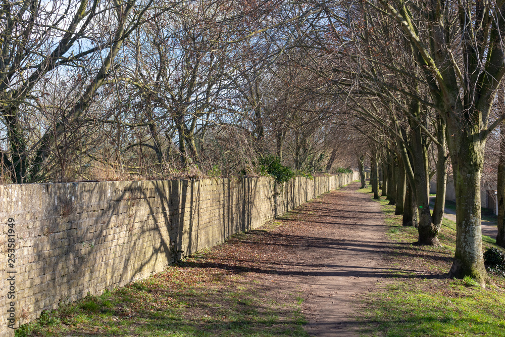 Footpath along the ramparts in Bergues, northern France
