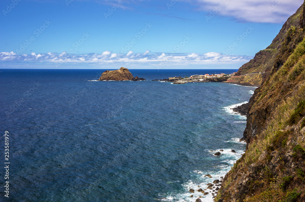 Madeira island seascape panorama, Portugal. Porto Moniz