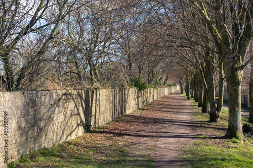 Footpath along the ramparts in Bergues, northern France