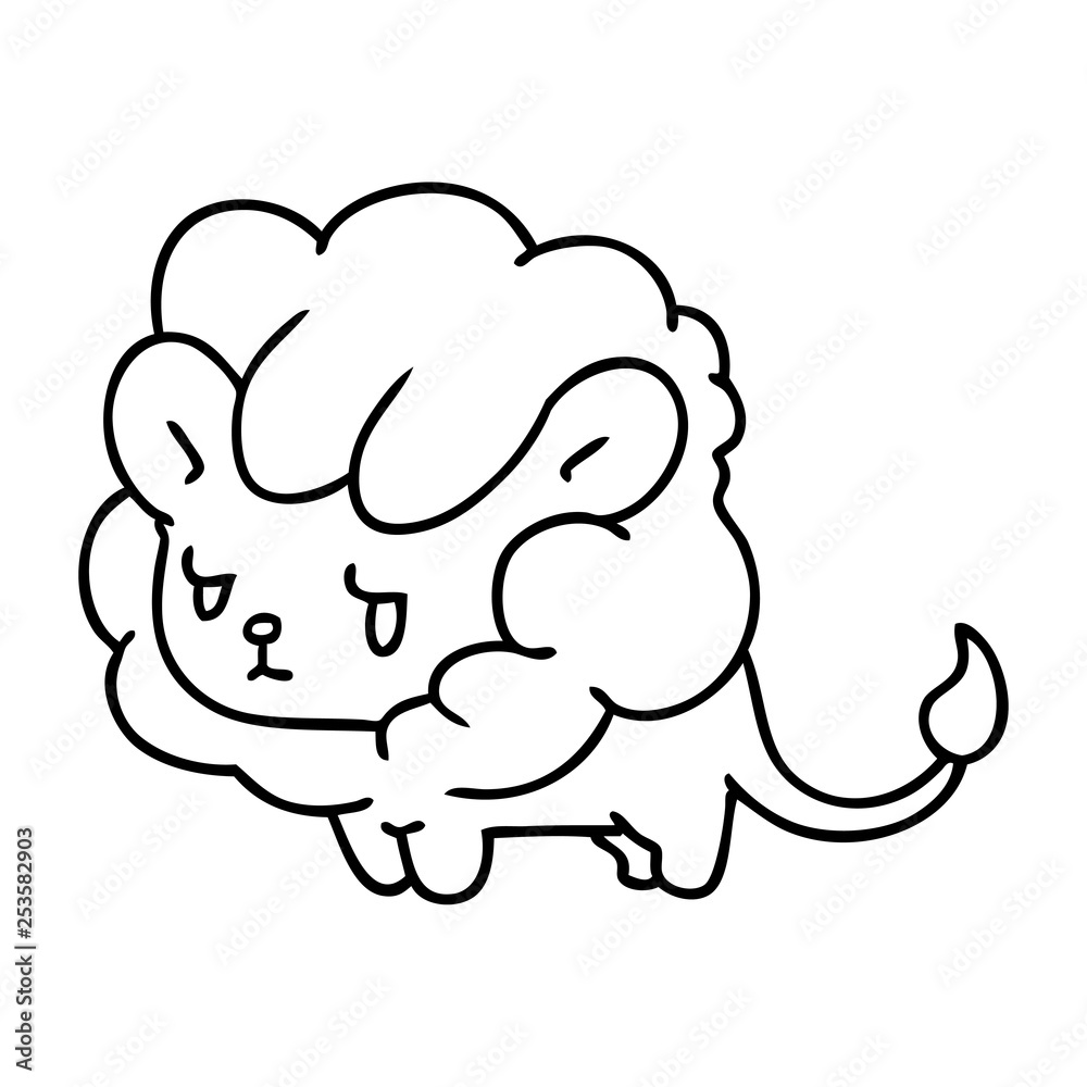 line drawing kawaii cute lion cub