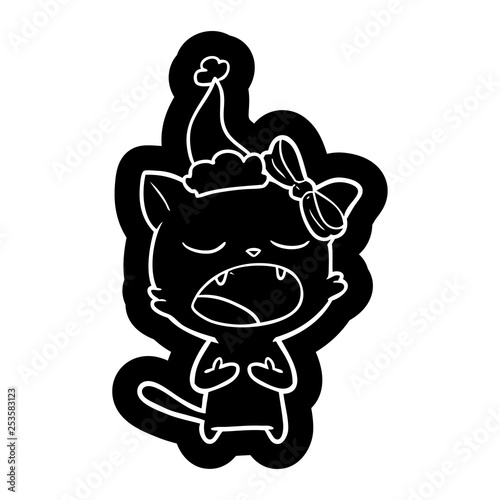 cartoon icon of a cat meowing wearing santa hat