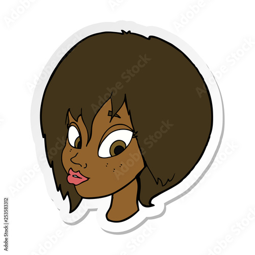 sticker of a cartoon pretty female face pouting