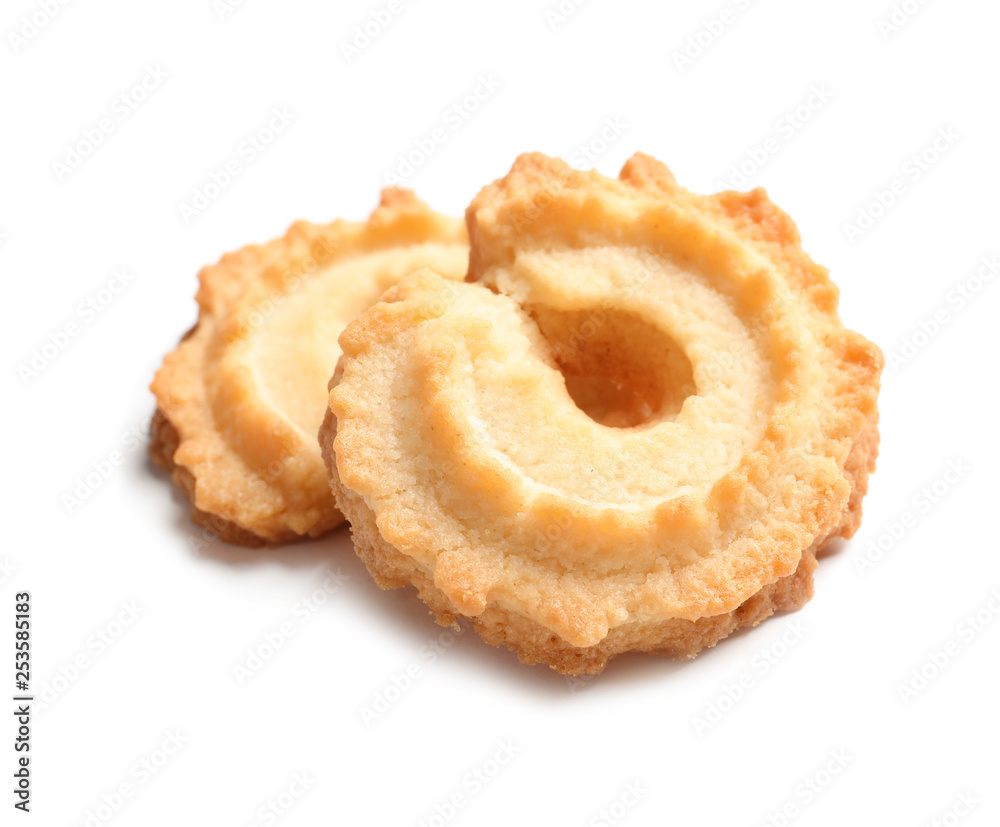 Tasty Danish butter cookies isolated on white