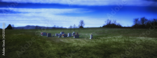 "Resting on a Hill" surreal midnight nightscape of old rural cemetary on a ridge in the Blue Ridge Mountains Zen Duder Americana Landscapes Collection © Zen Duder