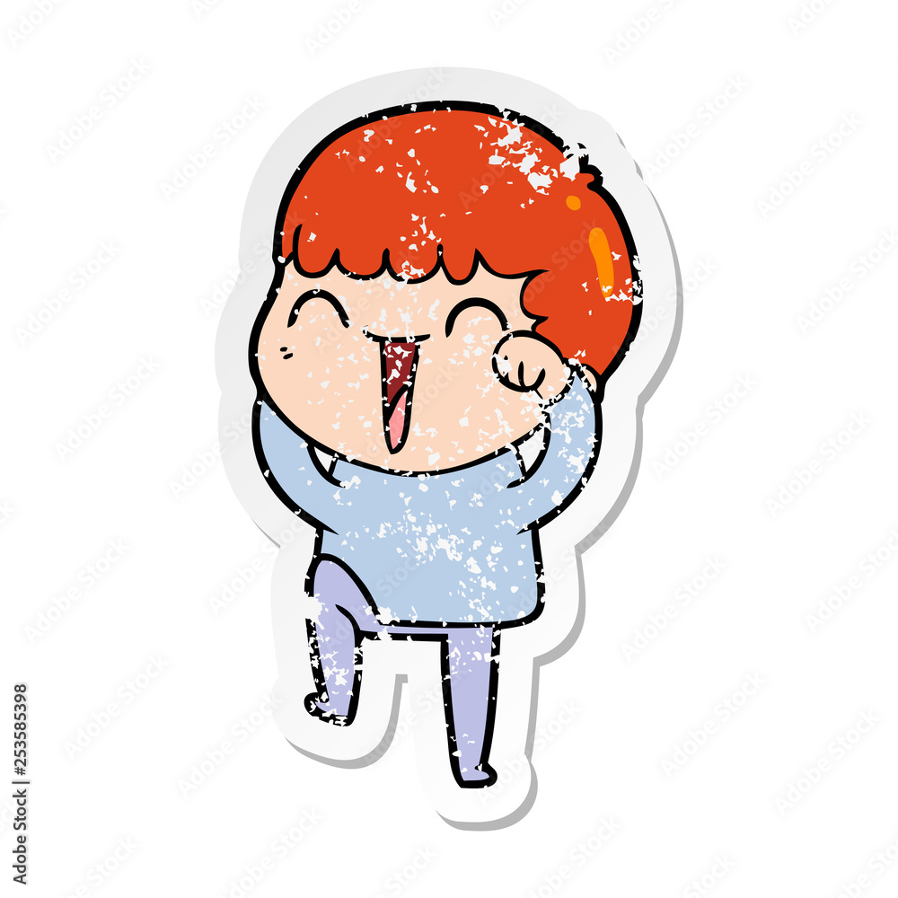 distressed sticker of a cartoon happy man distressed sticker of a cartoon happy man