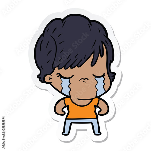 sticker of a cartoon woman crying