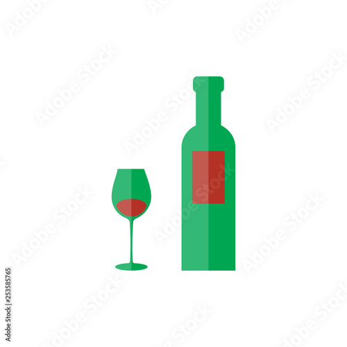 bottle and glass of wine icon vector. flat style