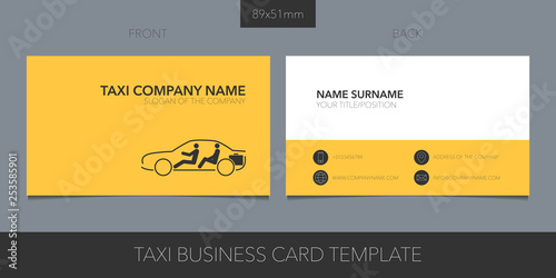 Taxi, cab vector business card with logo, icon and contact details.