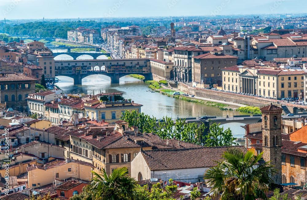 Florence cityscape with view over Arno river and bridge Ponte Vecchio - Florence, Tuscany, Italy