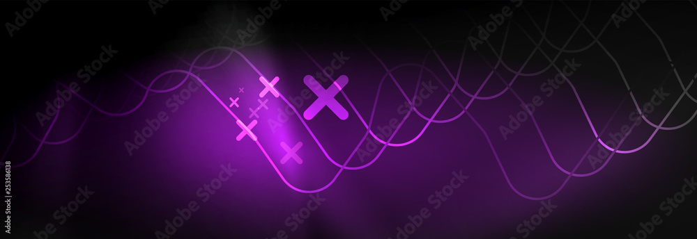 Dark neon light glowing template, abstract vector background lines