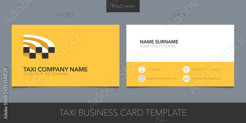 Taxi, cab vector business card layout. Template contact information and logo