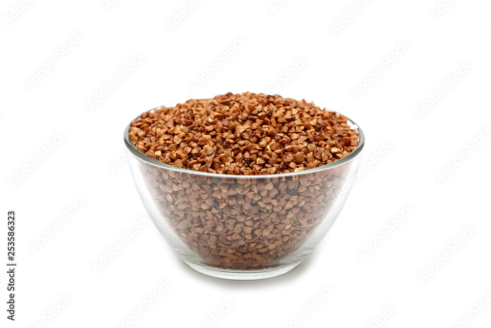 Buckwheat in premium glassware, isolated on white background. Close up, high resolution product. Buckwheat in premium glassware, isolated on white background. Close up, high resolution product.