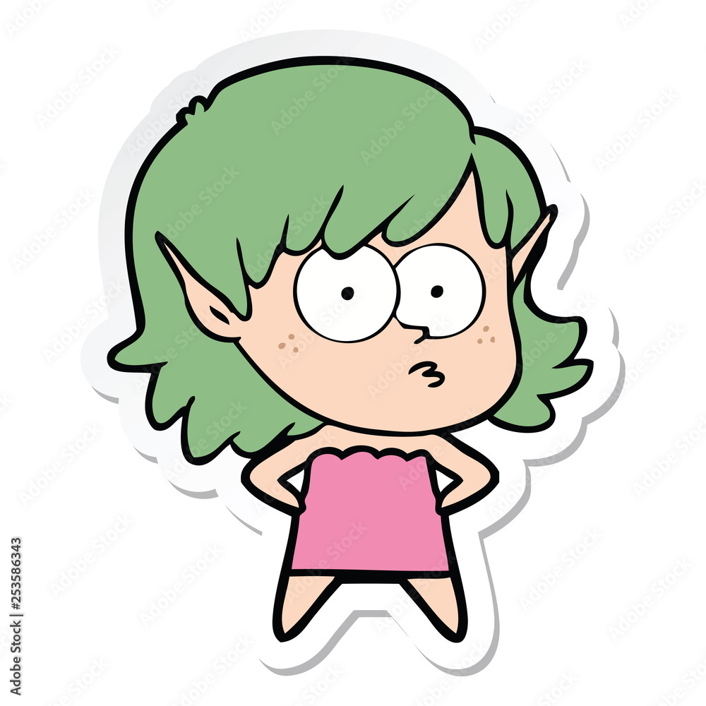 sticker of a cartoon elf girl staring