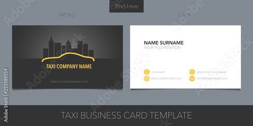 PrintTaxi, cab vector business card layout. Template contact information and logo