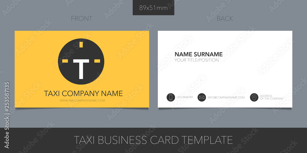PrintTaxi, cab vector layout of business card with logo, icon and template corporate details PrintTaxi, cab vector layout of business card with logo, icon and template corporate details