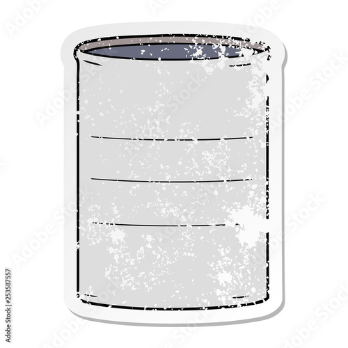 distressed sticker of a cartoon oil drum photo