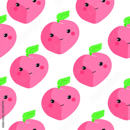 Kawaii Peaches repeating vector pattern