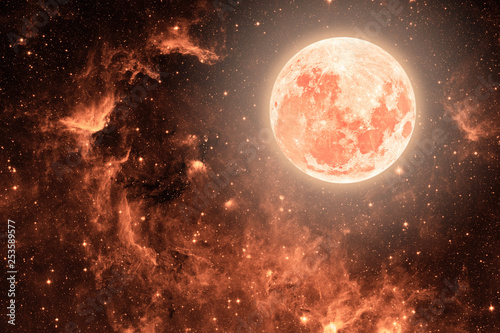 Fototapeta Naklejka Na Ścianę i Meble -  backgrounds night sky with stars and moon and clouds. Coral color.