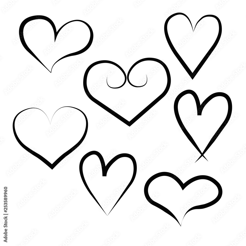 Set of outline hand drawn heart icon.Vector heart collection. Illustration for your graphic design.