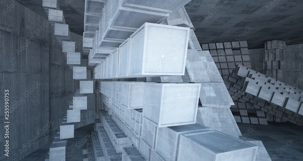 Obraz premium Abstract white and concrete parametric interior with window. 3D illustration and rendering.