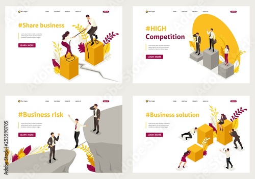 Isometric Set Landing Page Business Concepts